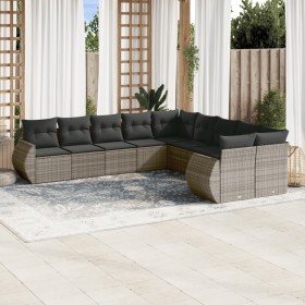 Set de sofás de jardín 10 pzas con cojines ratán sintético gris de , Sofás modulares de exterior - Ref: Foro24-3221909, Preci...