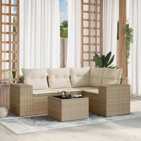 Gartensofa-Set mit Kissen, 5-teilig, beiges synthetisches Rattan von , Modulare Sofas für den Außenbereich - Ref: Foro24-3222...