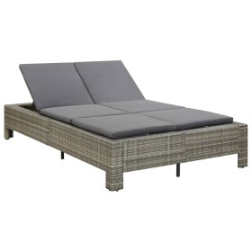 Tumbona para 2 personas con cojín ratán sintético gris de vidaXL, Camas para exteriores - Ref: Foro24-46240, Precio: 269,99 €...