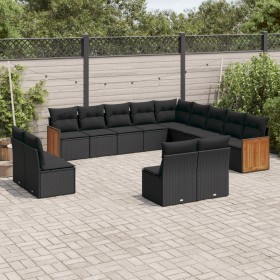 Garden sofa and cushion set 13 pieces black synthetic rattan by , Garden sets - Ref: Foro24-3228162, Price: 791,85 €, Discoun...