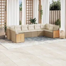 Gartensofa-Set mit beigen Kissen, 10-teilig, synthetisches Rattan von , Gartensets - Ref: Foro24-3228004, Preis: 753,27 €, Ra...