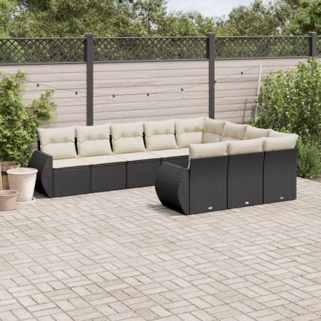 Gartensofa-Set 10-teilig mit schwarzen synthetischen Rattankissen von , Modulare Sofas für den Außenbereich - Ref: Foro24-322...