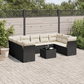 Gartensofa-Set 10-teilig mit schwarzen synthetischen Rattankissen von , Gartensets - Ref: Foro24-3218136, Preis: 615,90 €, Ra...