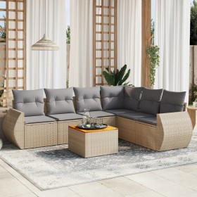 7-teiliges Gartensofa-Set und beigefarbene synthetische Rattankissen von , Gartensets - Ref: Foro24-3225023, Preis: 512,46 €,...