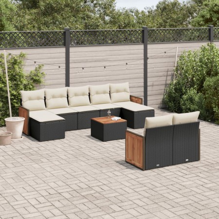 Gartensofa-Set 10-teilig mit schwarzen synthetischen Rattankissen von , Gartensets - Ref: Foro24-3228086, Preis: 605,39 €, Ra...