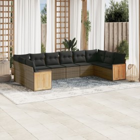 10-piece garden sofa set with gray synthetic rattan cushions by , Garden sets - Ref: Foro24-3228006, Price: 664,44 €, Discoun...