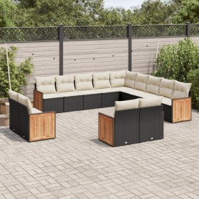 Garden sofa and cushion set 13 pieces black synthetic rattan by , Garden sets - Ref: Foro24-3228205, Price: 920,99 €, Discoun...