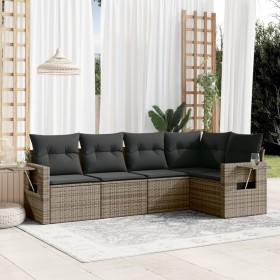 Gartensofa-Set mit Kissen, 5-teilig, graues synthetisches Rattan von , Gartensets - Ref: Foro24-3252467, Preis: 406,91 €, Rab...