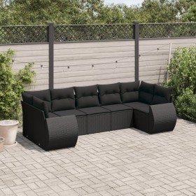 7-teiliges Garten-Essset und schwarze Kissen aus synthetischem Rattan von , Gartensets - Ref: Foro24-3254122, Preis: 481,99 €...