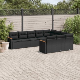 Gartensofa-Set 10-teilig mit schwarzen synthetischen Rattankissen von , Gartensets - Ref: Foro24-3258737, Preis: 670,80 €, Ra...