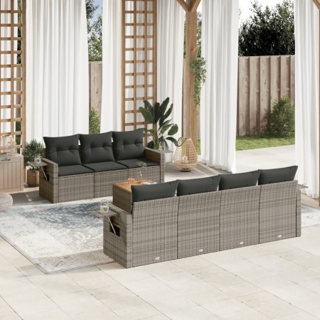 8-teiliges Gartensofa-Set und graue synthetische Rattankissen von , Modulare Sofas für den Außenbereich - Ref: Foro24-3224471...