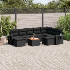 Gartensofa-Set 10-teilig mit schwarzen synthetischen Rattankissen von , Modulare Sofas für den Außenbereich - Ref: Foro24-322...