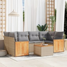 7-teiliges Gartensofa-Set und beigefarbene synthetische Rattankissen von , Gartensets - Ref: Foro24-3259882, Preis: 503,71 €,...