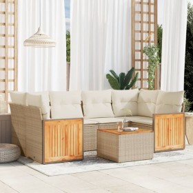 7-teiliges Gartensofa-Set und beige synthetische Rattankissen von , Gartensets - Ref: Foro24-3227479, Preis: 545,99 €, Rabatt: %