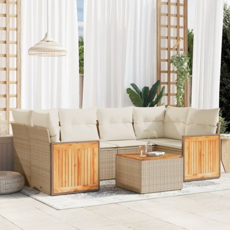 Set sofás de jardín 7 piezas y cojines ratán sintético beige de , Conjuntos de jardín - Ref: Foro24-3227479, Precio: 545,99 €...