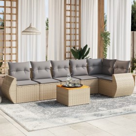 7-teiliges Gartensofa-Set und beige synthetische Rattankissen von , Gartensets - Ref: Foro24-3225016, Preis: 517,88 €, Rabatt: %