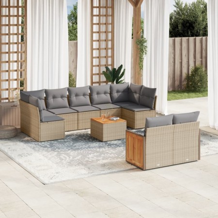 Gartensofa-Set mit beigen Kissen, 10-teilig, synthetisches Rattan von , Gartensets - Ref: Foro24-3227977, Preis: 663,75 €, Ra...