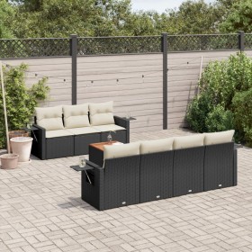 8-teiliges Gartensofa-Set und schwarze synthetische Rattankissen von , Modulare Sofas für den Außenbereich - Ref: Foro24-3224...