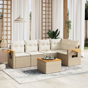 Garden sofa set with cushions 6 pieces beige synthetic rattan by , Garden sets - Ref: Foro24-3226793, Price: 580,99 €, Discou...