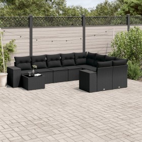 Gartensofa-Set 10-teilig mit schwarzen synthetischen Rattankissen von , Gartensets - Ref: Foro24-3223054, Preis: 650,92 €, Ra...