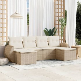 Garden sofa set with cushions 6 pieces beige synthetic rattan by , Modular outdoor sofas - Ref: Foro24-3221717, Price: 480,99...