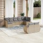 9-teiliges Gartensofa-Set mit beigen synthetischen Rattankissen von , Modulare Sofas für den Außenbereich - Ref: Foro24-32218...