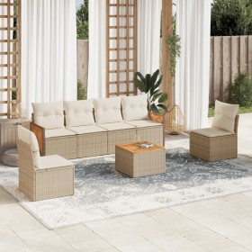 7-teiliges Gartensofa-Set und beige synthetische Rattankissen von , Gartensets - Ref: Foro24-3227549, Preis: 510,99 €, Rabatt: %