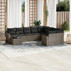 10-teilige Gartensofagarnitur mit grauen synthetischen Rattankissen von , Modulare Sofas für den Außenbereich - Ref: Foro24-3...