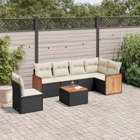 7-teiliges Garten-Essset und schwarze Kissen aus synthetischem Rattan von , Gartensets - Ref: Foro24-3227701, Preis: 448,24 €...