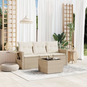 Garden sofa set with cushions 4 pieces beige synthetic rattan by , Garden sets - Ref: Foro24-3252205, Price: 324,99 €, Discou...