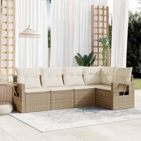 Gartensofa-Set mit Kissen, 5-teilig, beiges synthetisches Rattan von , Gartensets - Ref: Foro24-3252465, Preis: 476,45 €, Rab...