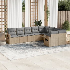 9-teiliges Gartensofa-Set mit beigen synthetischen Rattankissen von , Gartensets - Ref: Foro24-3252976, Preis: 692,00 €, Raba...