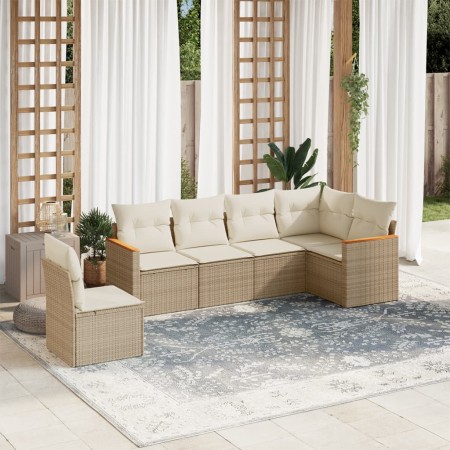 Garden sofa set with cushions 6 pieces beige synthetic rattan by , Garden sets - Ref: Foro24-3258418, Price: 493,99 €, Discou...