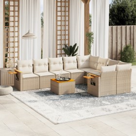 Gartensofa-Set mit beigen Kissen, 10-teilig, synthetisches Rattan von , Gartensets - Ref: Foro24-3259552, Preis: 809,99 €, Ra...