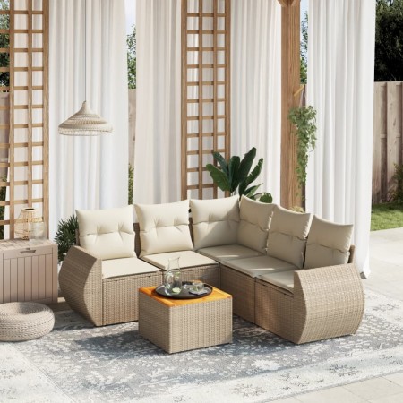 Gartensofa-Set mit Kissen, 6-teilig, beiges synthetisches Rattan von , Gartensets - Ref: Foro24-3225001, Preis: 566,95 €, Rab...