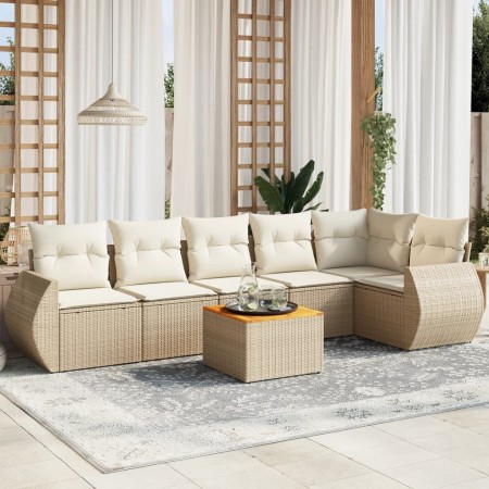 7-piece garden sofa set and beige synthetic rattan cushions by , Garden sets - Ref: Foro24-3225015, Price: 588,05 €, Discount: %