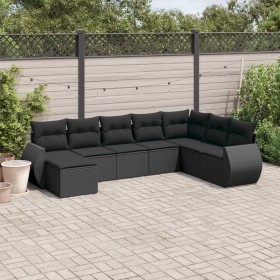 8-teiliges Gartensofa-Set und schwarze synthetische Rattankissen von , Modulare Sofas für den Außenbereich - Ref: Foro24-3221...