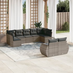 9-teiliges Gartenmöbel-Set und graue synthetische Rattankissen von , Modulare Sofas für den Außenbereich - Ref: Foro24-322181...