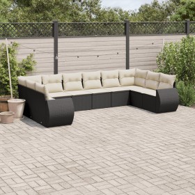 Gartensofa-Set 10-teilig mit schwarzen synthetischen Rattankissen von , Modulare Sofas für den Außenbereich - Ref: Foro24-322...