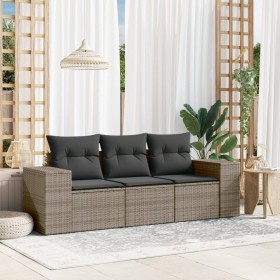 3-teiliges Gartensofa-Set und graue synthetische Rattankissen von , Modulare Sofas für den Außenbereich - Ref: Foro24-3222259...