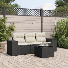 4-teilige Gartensofagarnitur mit schwarzen synthetischen Rattankissen von , Modulare Sofas für den Außenbereich - Ref: Foro24...