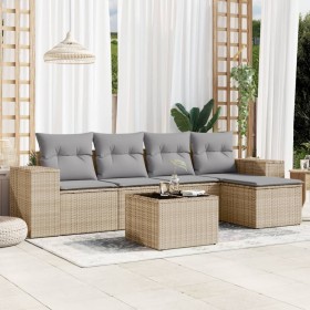 Garden sofa set with cushions 6 pieces beige synthetic rattan by , Modular outdoor sofas - Ref: Foro24-3222498, Price: 410,27...