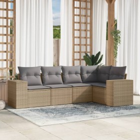 Garden sofa set with cushions 5 pieces beige synthetic rattan by , Modular outdoor sofas - Ref: Foro24-3222528, Price: 383,88...