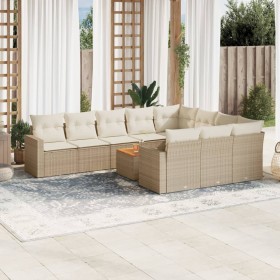 Set de sofás de jardín 11pzas con cojines ratán sintético beige de , Sofás modulares de exterior - Ref: Foro24-3224301, Preci...