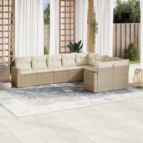 Set de sofás de jardín 9 pzas con cojines ratán sintético beige de , Sofás modulares de exterior - Ref: Foro24-3251775, Preci...