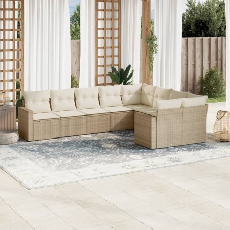 9-teiliges Gartensofa-Set mit beigen synthetischen Rattankissen von , Modulare Sofas für den Außenbereich - Ref: Foro24-32517...