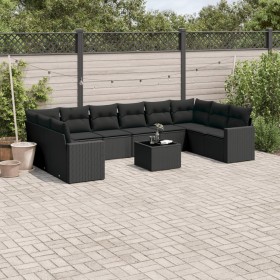 11-teiliges Gartensofa-Set und schwarze synthetische Rattankissen von , Modulare Sofas für den Außenbereich - Ref: Foro24-325...