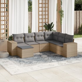 7-teiliges Gartensofa-Set und beige synthetische Rattankissen von , Gartensets - Ref: Foro24-3222898, Preis: 505,86 €, Rabatt: %