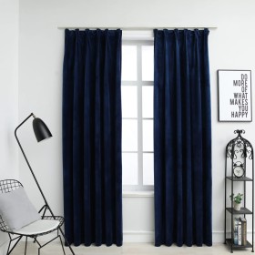 Cortinas opacas ganchos 2 pzas terciopelo azul oscuro 140x245cm de vidaXL, Cortinas y visillos - Ref: Foro24-134534, Precio: ...