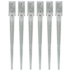 Ground spikes 6 units galvanized steel silver 7x7x75 cm by vidaXL, Spikes for anchoring in the ground - Ref: Foro24-145402, P...